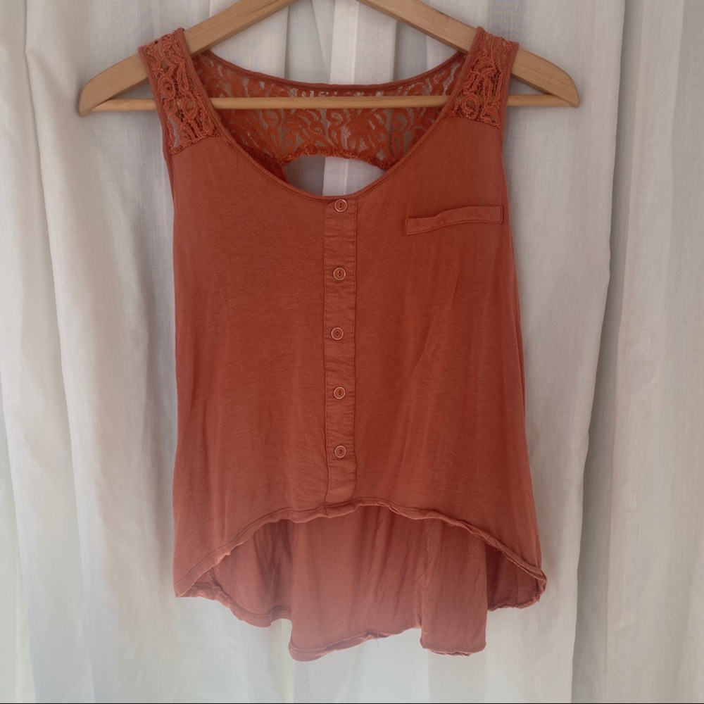 Dusty rose hi low lace tank top